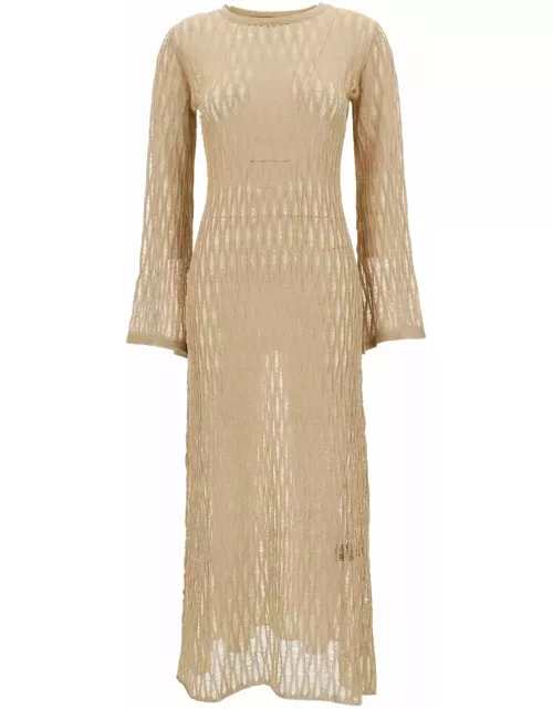 Federica Tosi Long Beige Dress With U Neckline In Knit Woman