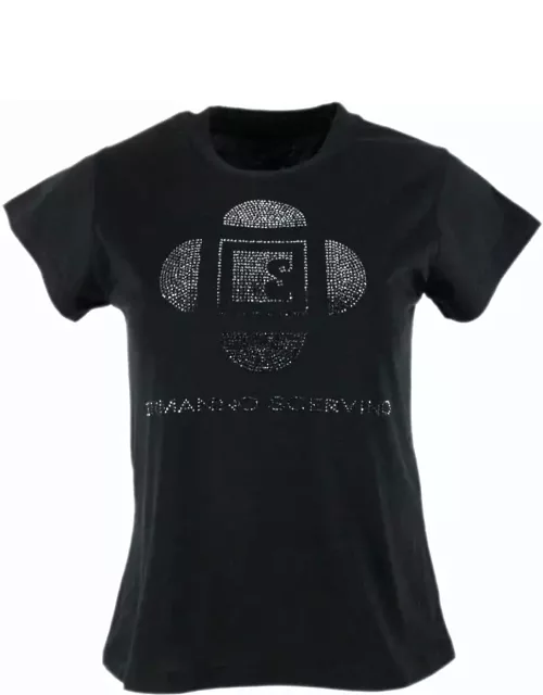 Ermanno Scervino Short Sleeve Crewneck T-shirt With Crystal Logo