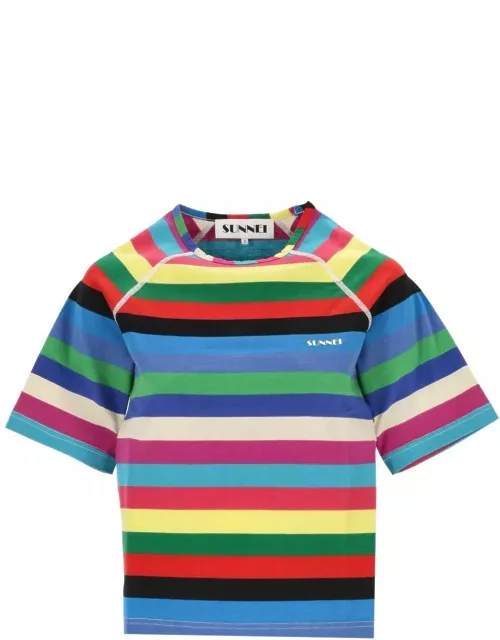 Sunnei Logo Printed Striped T-shirt
