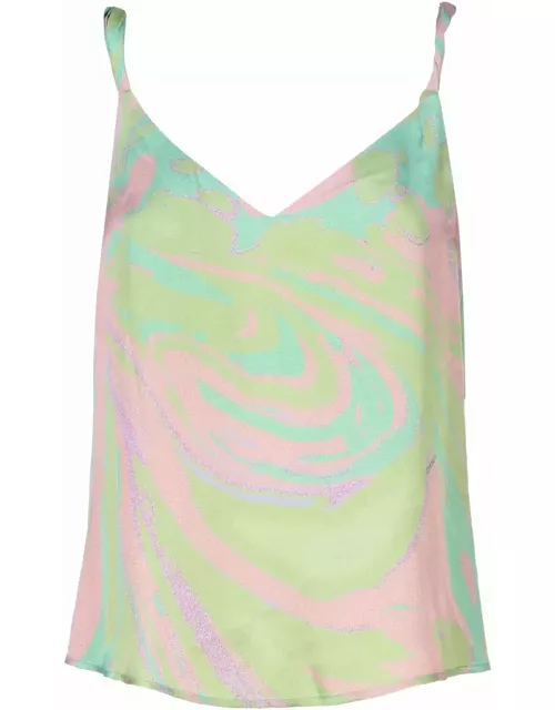 Pinko Marble-printed Twisted Shoulder Strap Top