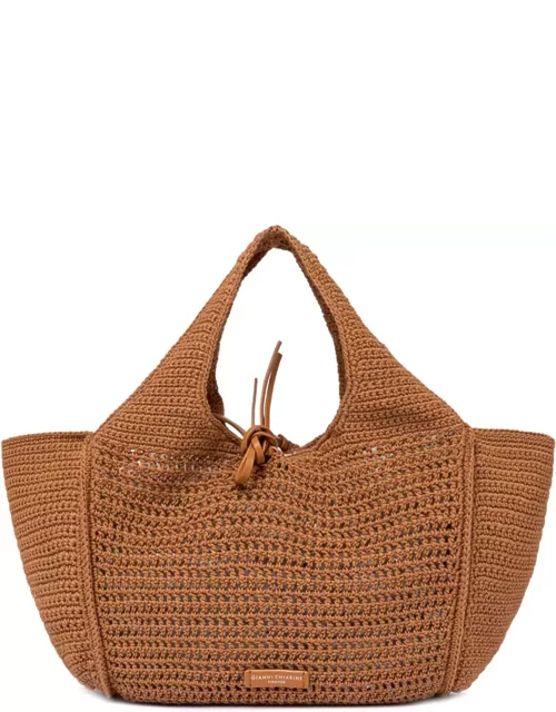 Gianni Chiarini Euforia Leather Shopping Bag In Crochet Fabric