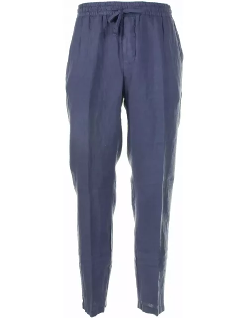 Altea Air Force Blue Linen Trousers With Drawstring