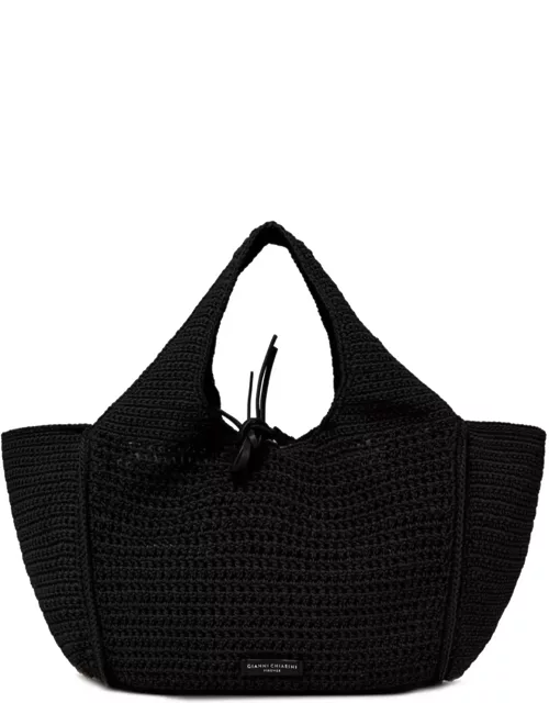 Gianni Chiarini Euforia Black Shopping Bag In Crochet Fabric