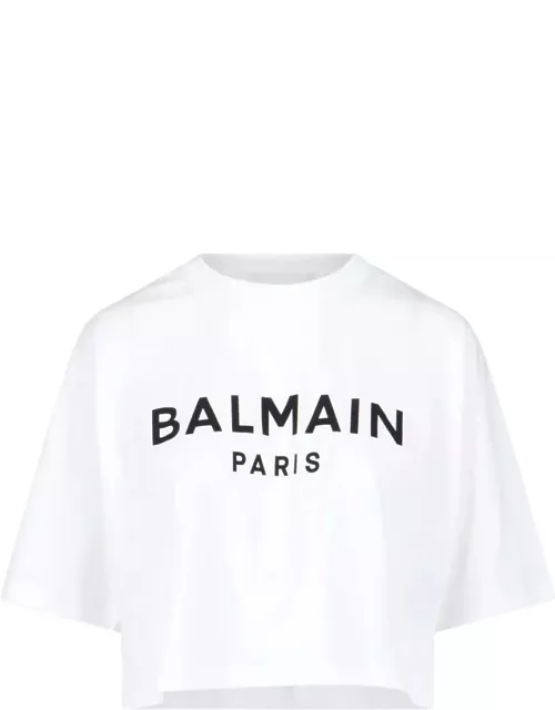 Balmain Logo Print Cropped T-shirt