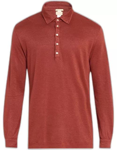 Men's Linen Pique Long-Sleeve Polo Shirt