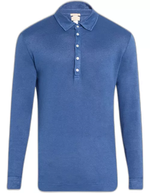 Men's Linen Pique Long-Sleeve Polo Shirt