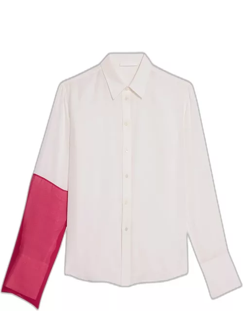 Combo Button-Front Silk Shirt