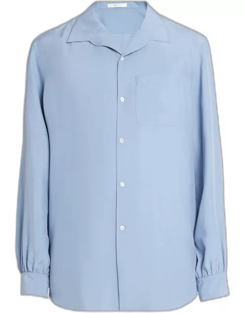 Men's Kiton Open-Collar Silk Button-Front Shirt