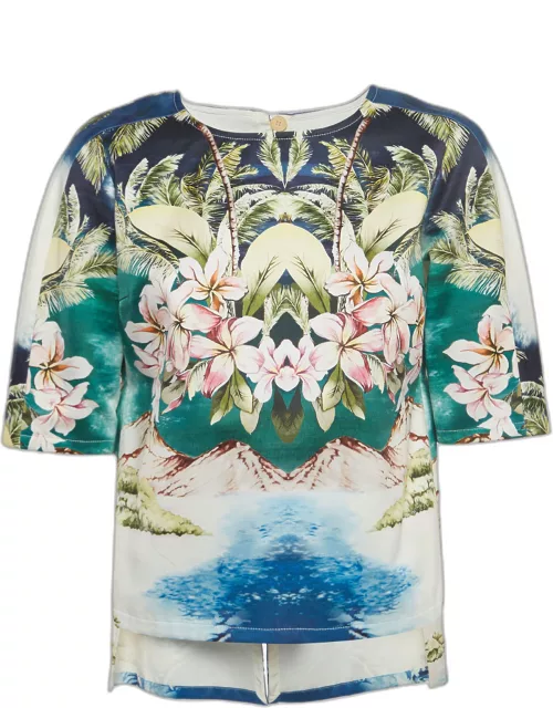 Stella McCartney Multicolor Hawaiian Print Cotton Buttoned Back Detail Top