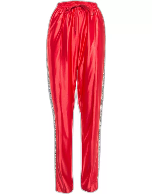 Gucci Red Stripe Sequin Embellished Satin Joggers
