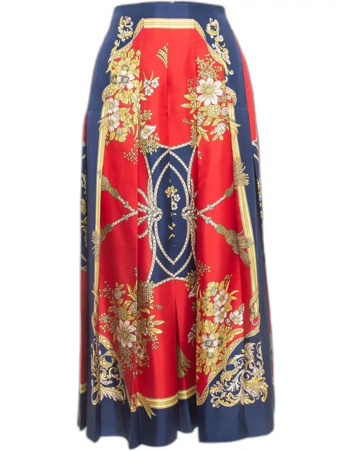 Gucci Multicolor Floral Print Silk Twill Pleated Midi Skirt