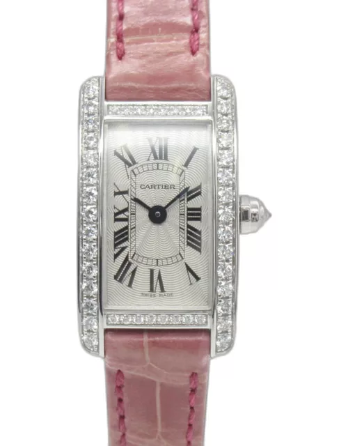 Cartier Silver 18k White Gold Diamond Tank Americaine WB710015 Quartz Women's Wristwatch 27 m
