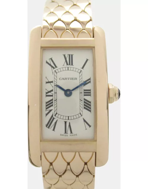 Cartier Silver 18k Rose Gold Tank Americaine W2620031 Automatic Women's Wristwatch 19 m