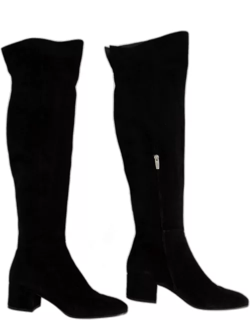 Gianvitto Rossi Black Suede Round Toe Knee High Boot
