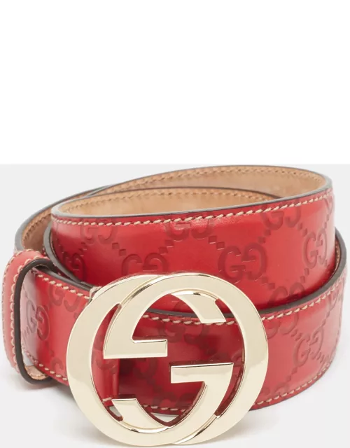 Gucci Red Guccissima Leather Interlocking G Belt 85 C