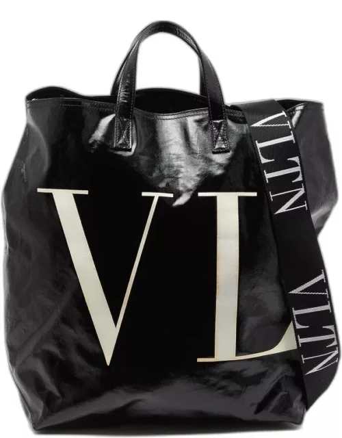 Valentino Black/White Coated Canvas VLTN Shopper Tote