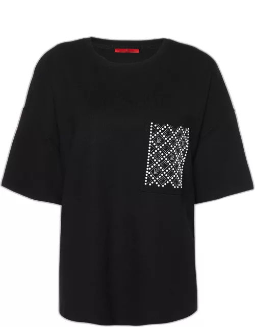 CH Carolina Herrera Black Knit Embellished Pocket T-Shirt