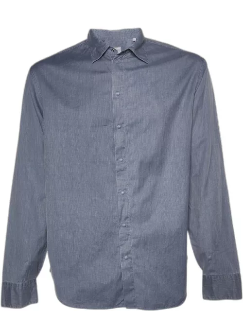 Armani Collezioni Blue Striped Cotton Long Sleeve Shirt