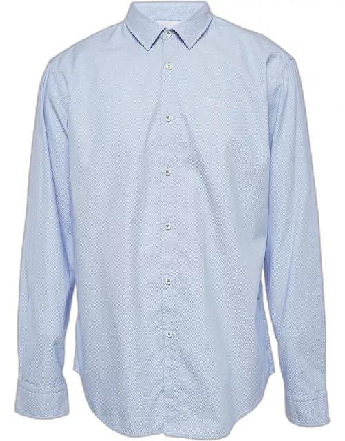 Boss By Hugo Boss Blue Textured Cotton Button Front Shirt