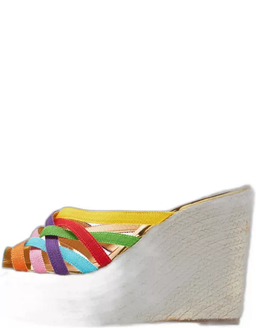 Christian Louboutin Multicolor Fabric Strappy Wedge Espadrille Platform Sandal