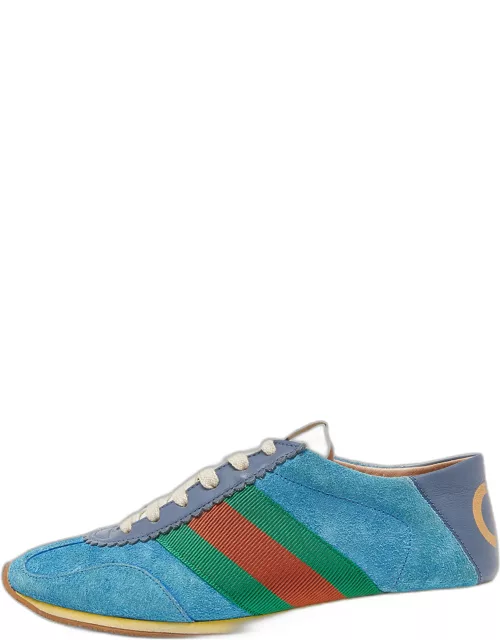 Gucci Blue Suede and Leather Web Low Top Sneaker