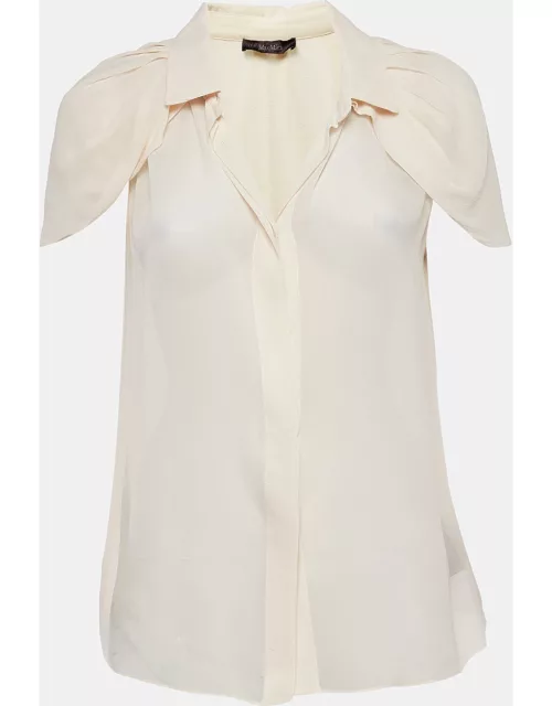 Max Mara Cream Silk Crepe Cape Sleeve Semi Sheer Shirt