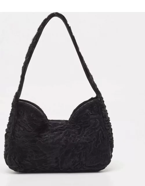 Prada Black Astrakhan Fur Shoulder Bag