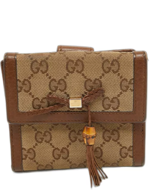 Gucci Brown/Beige GG Canvas and Leather Bamboo Tassel Compact Wallet