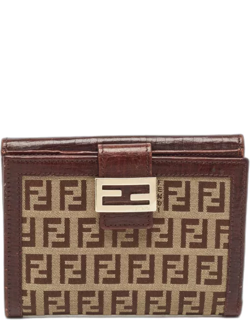 Fendi Brown/Beige Zucchino Fabric and Leather FF French Wallet