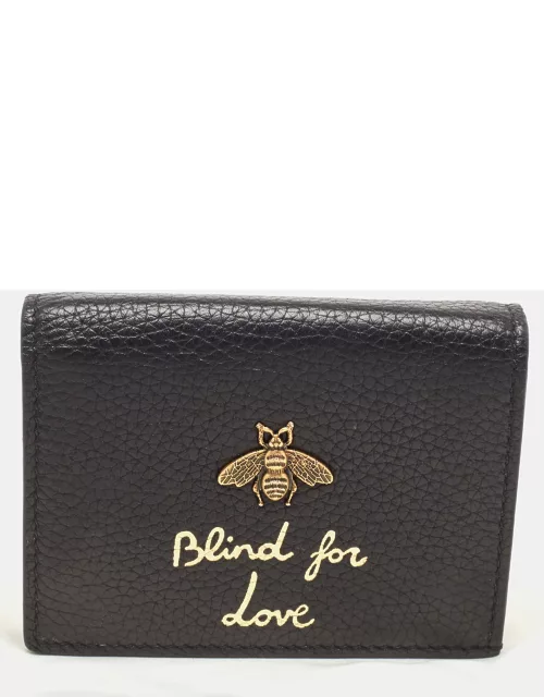 Gucci Black Leather Bee Blind for Love Card Case