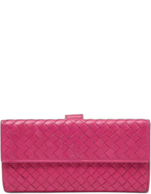 Bottega Veneta Pink Intrecciato Leather Flap Continental Wallet