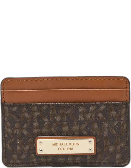 Michael Kors Beige/Brown Signature Coated Canvas and Leather Card Case