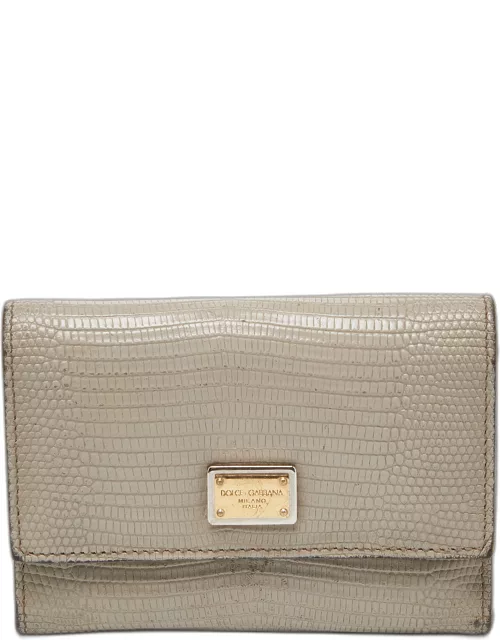 Dolce & Gabbana Grey Lizard Embossed Leather Trifold Wallet