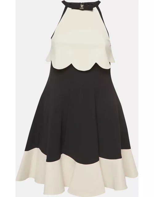 Elisabetta Franchi Black/Cream Crepe Halter Neck Flared Mini Dress