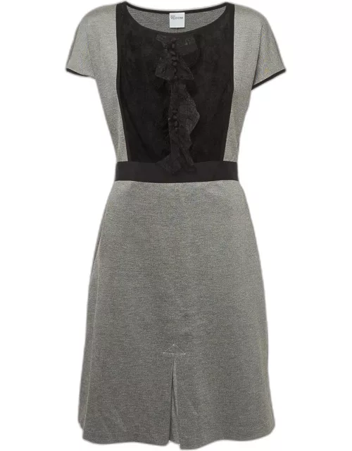 RED Valentino Grey Knit Lace Trim Belted Short Dress
