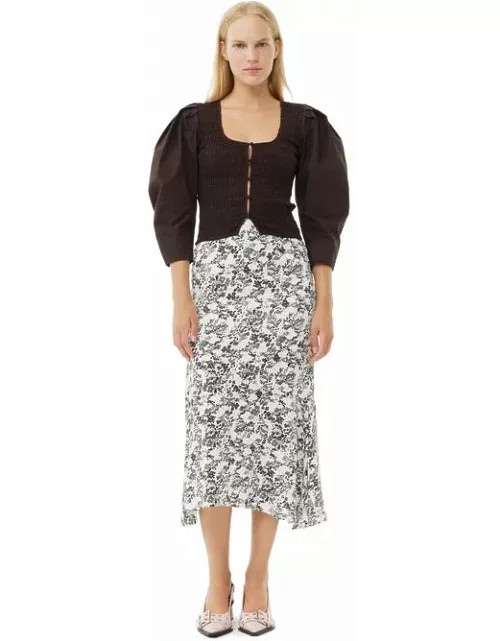 GANNI Floral Viscose Twill Long Skirt in White