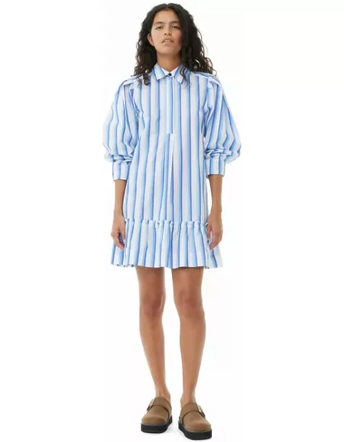 GANNI Blue Striped Cotton Mini Shirt Dress in Silver Lake Blue
