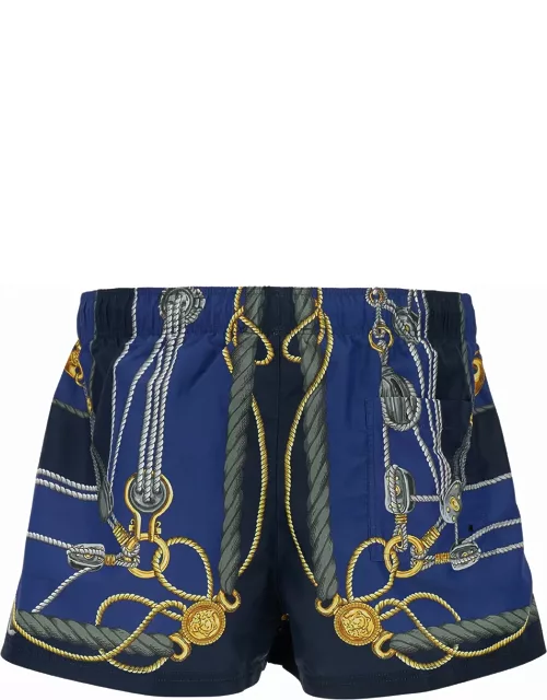 Versace nautical Blue Smiwsuit Trunks With Barocco Motif In Tech Fabric Man