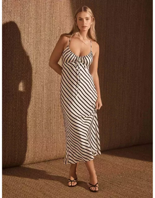Forever New Women's Abby Satin Stripe Midi Dress in Thin Royston Stripe