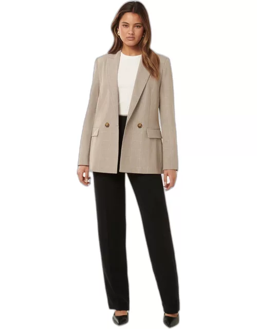 Forever New Women's Isla Double-Breasted Blazer Jacket in Light Grey Check Suit