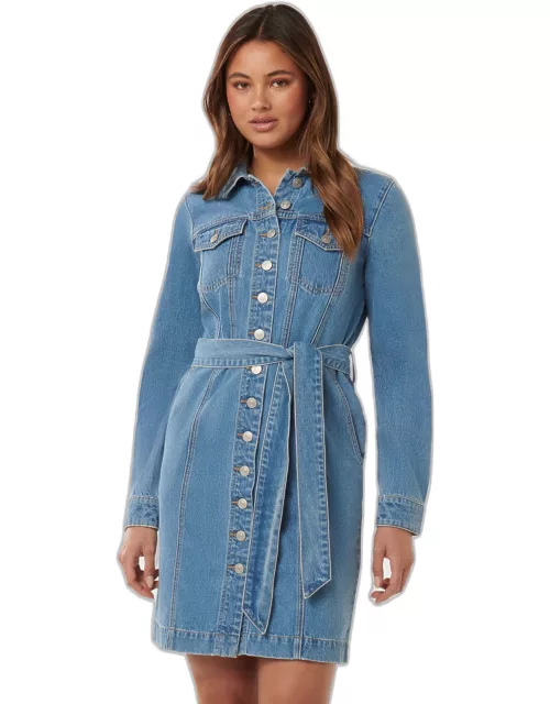 Forever New Women's Taylor Denim Shirt Dress in Mid Wash
