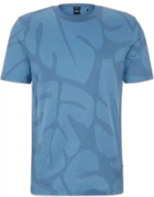 Cotton T-shirt with two-tone monstera-leaf pattern- Light Blue Men's T-Shirt