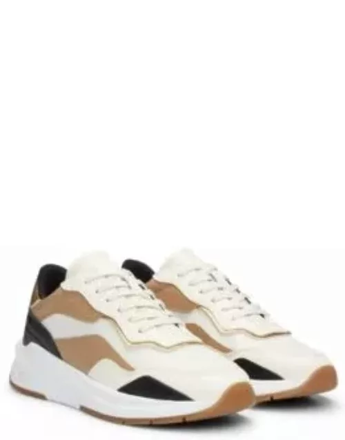 Mixed-material trainers with color-blocking- Light Beige Women's Sneaker