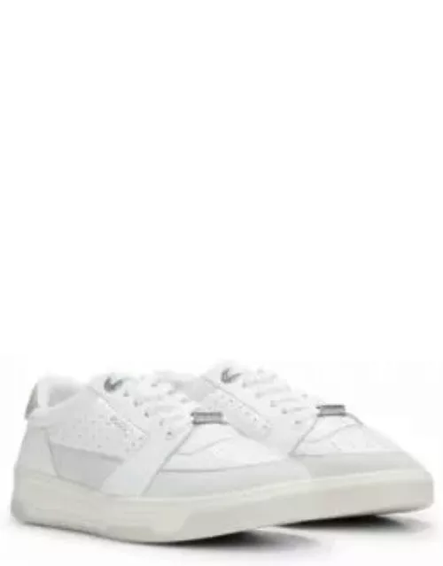 Leather trainers with suede trims and perforations- White Women's Sneaker
