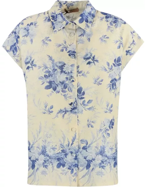 TwinSet Floral Print Linen Blend Shirt