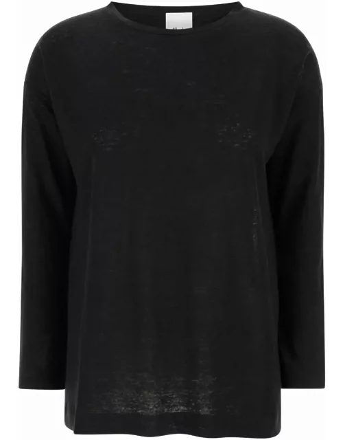Allude Black Shirt With Boart Neckline In Linen Woman
