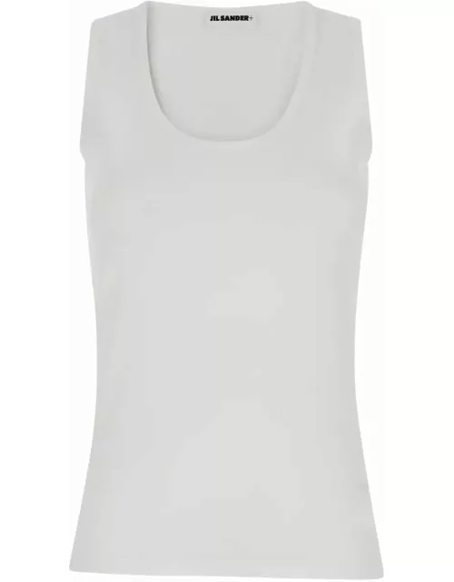Jil Sander White Basic Tank Top With Embroidered Logo In Cotton Woman