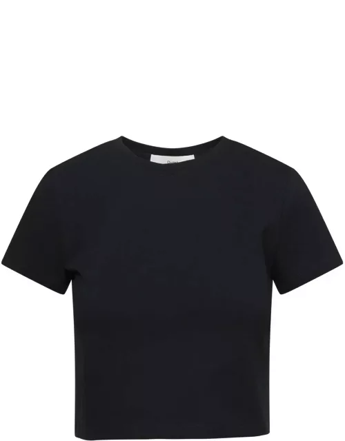 Dunst Black Crewneck Cropped T-shirt In Cotton Woman