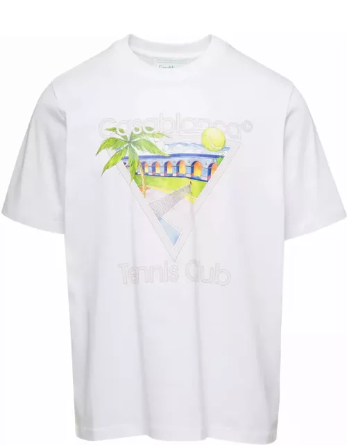Casablanca White Crewneck Tennis Club T-shirt With Logo In Cotton Man