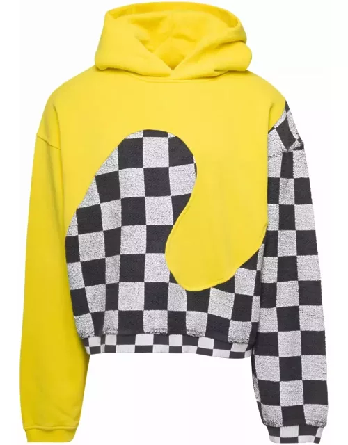 ERL Yellow Check Pattern Panelled Hoodie In Cotton Unisex